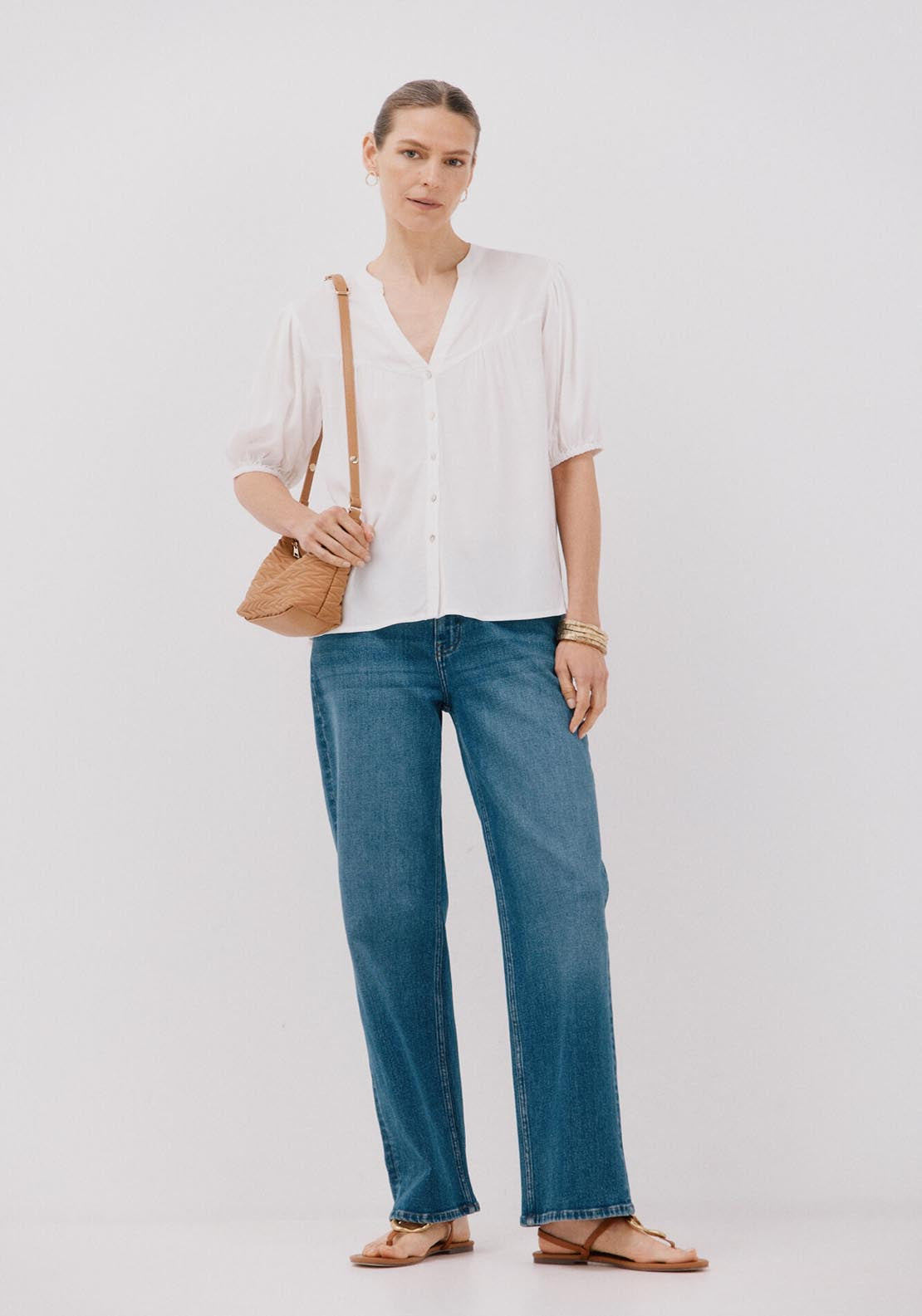 Cortefiel Short-Sleeved Blouse - White 2 Shaws Department Stores