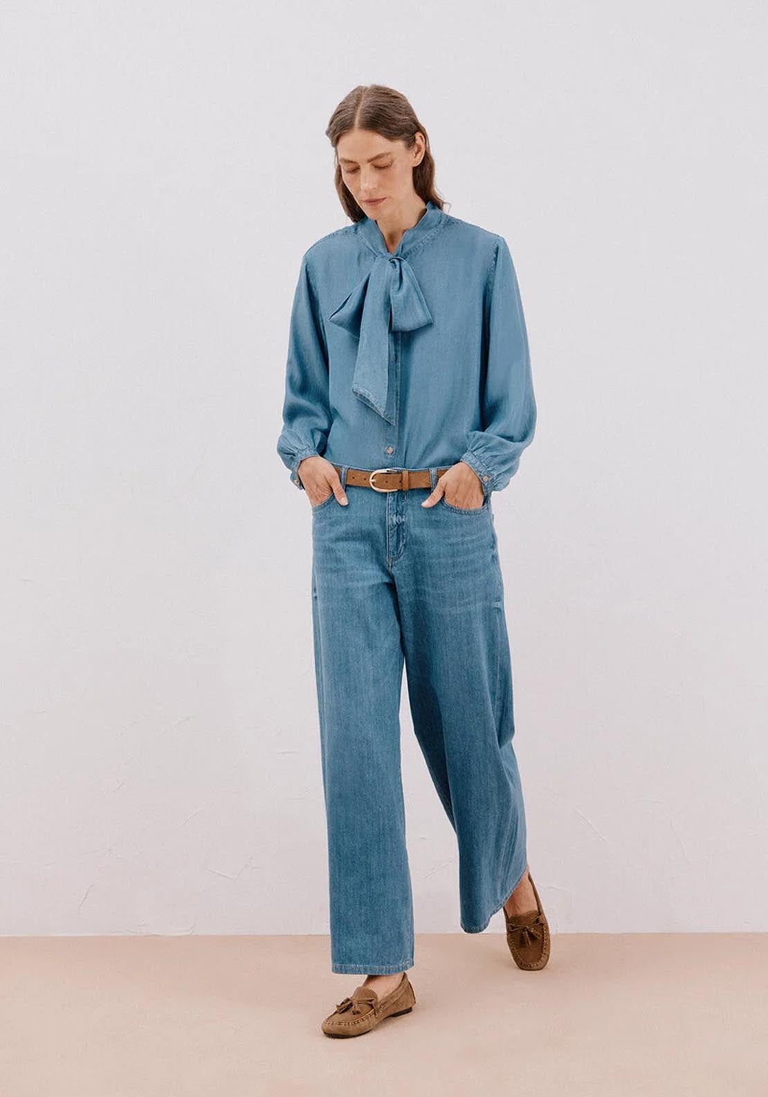 Long Palazzo Jeans - Blue