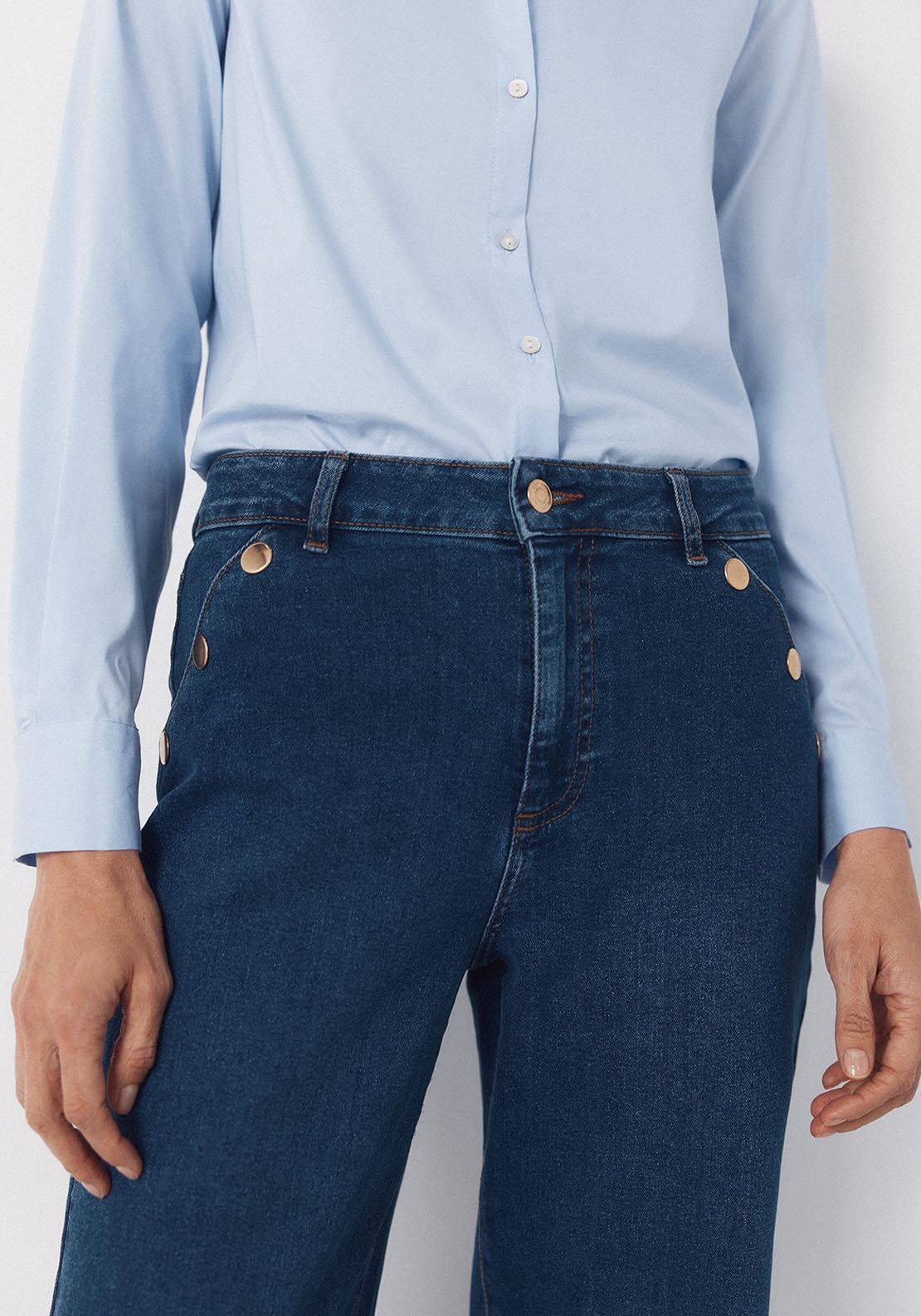 Palazzo Jeans With Buttons - Blue