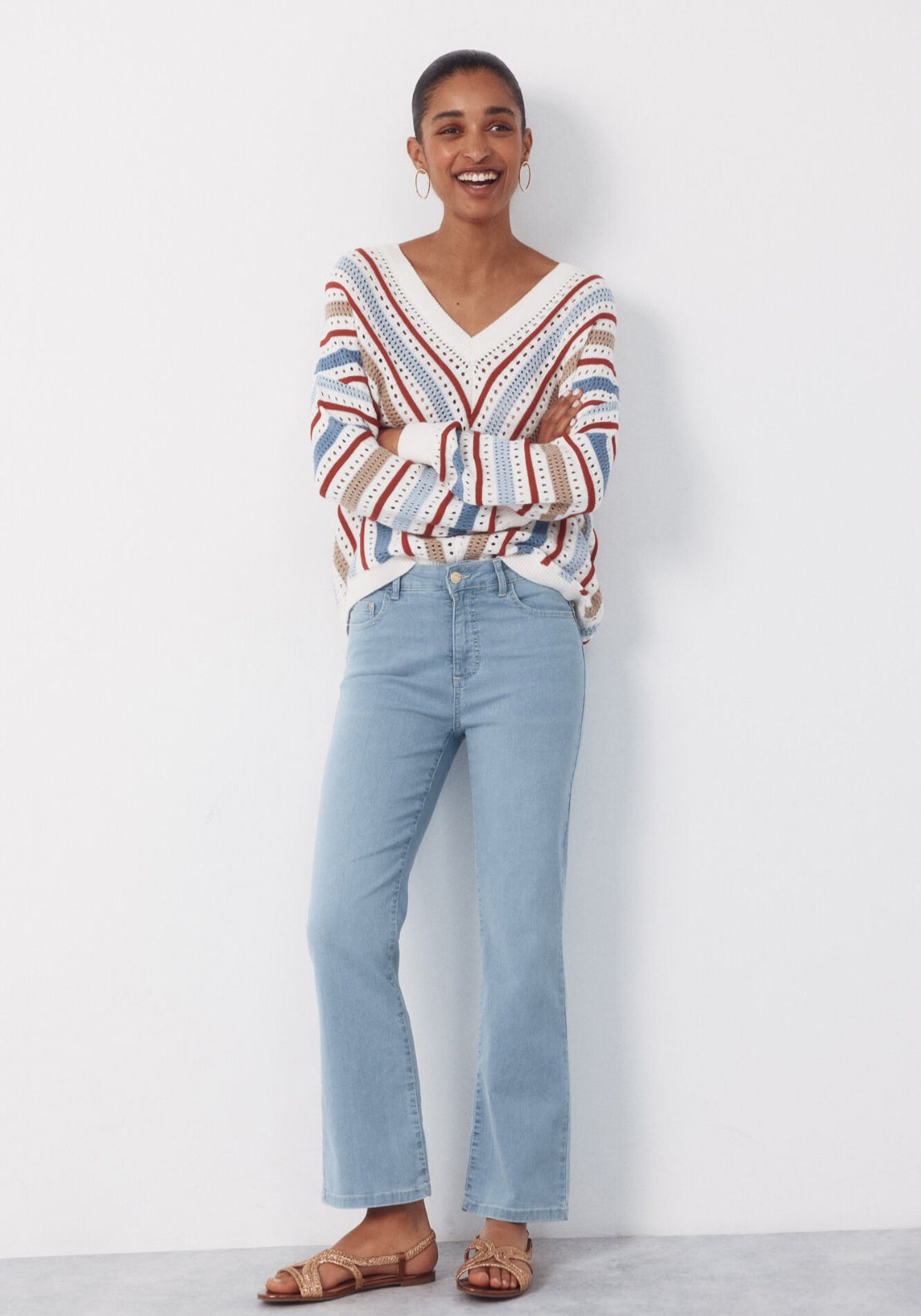 Cortefiel Cropped Flared Shaping Jeans - Blue 5 Shaws Department Stores