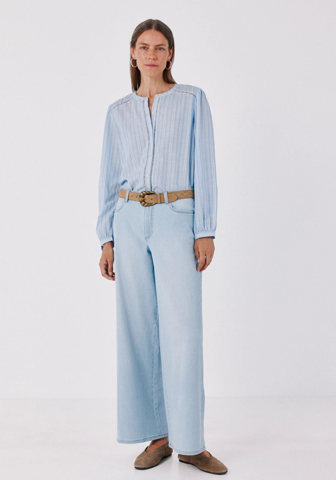 High Rise Long Palazzo Jeans - Navy