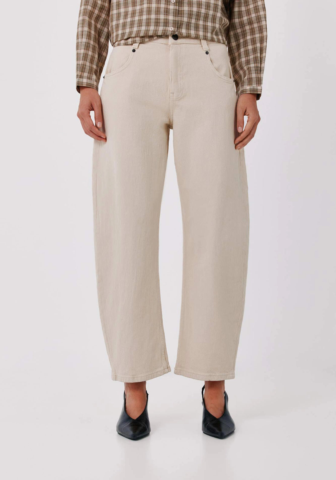 Hi Rise Barrel Jeans - Tan