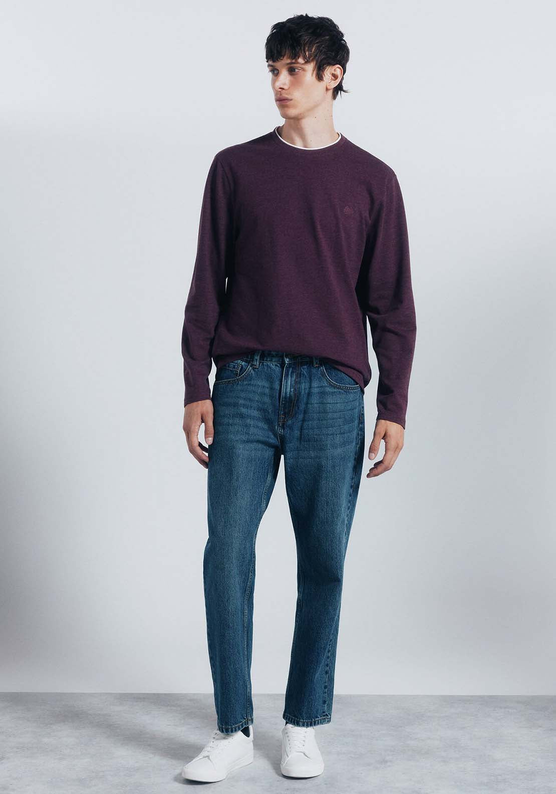 Double Melange Long Sleeve T-Shirt - Red