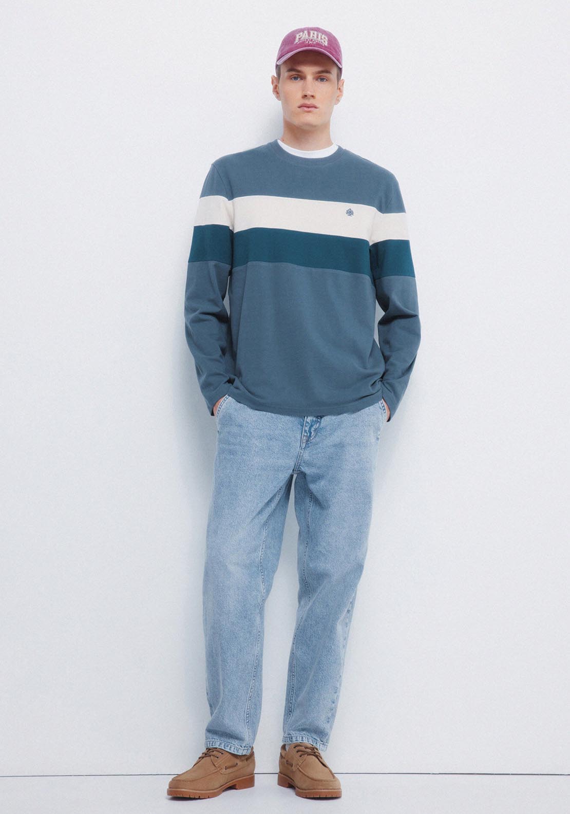 Piqué Cut Out Long Sleeve T-Shirt - Blue
