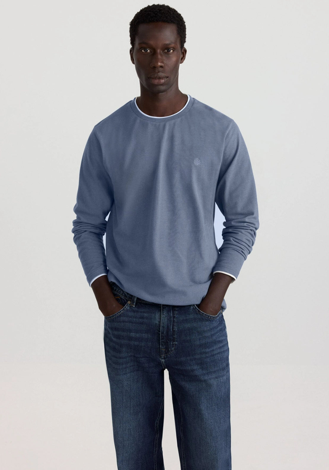 Double Crew Pique Ls Tee - Blue