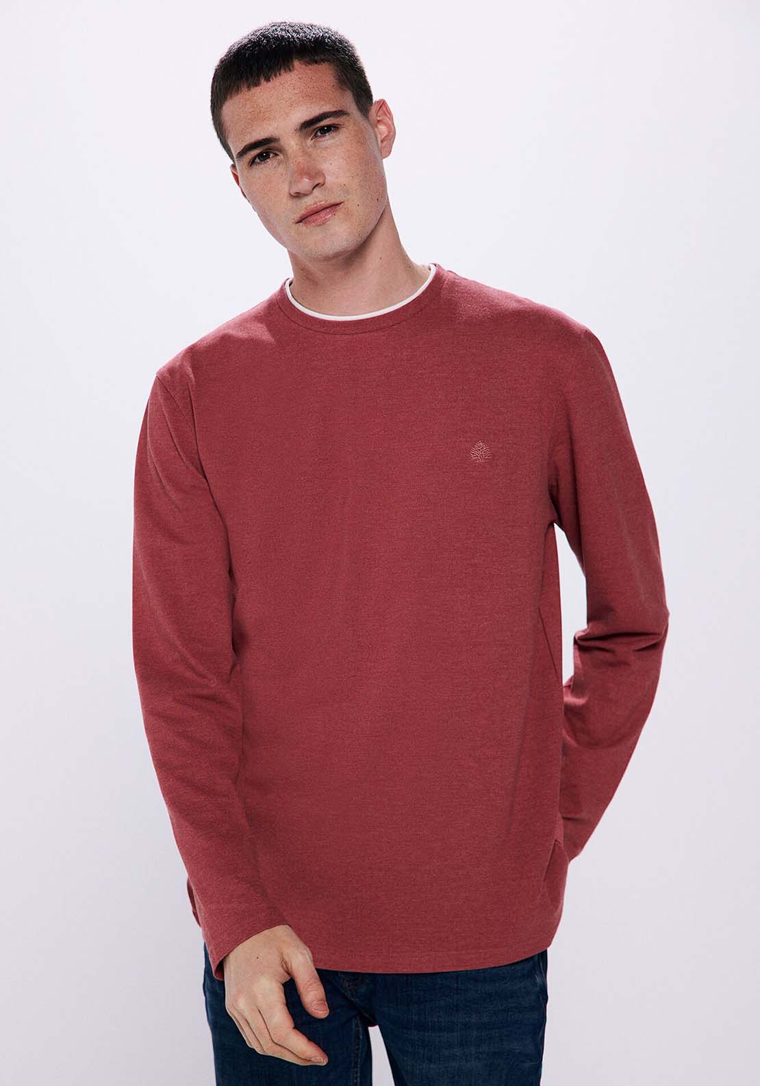 Springfield Double piqué long sleeve t-shirt - Pink 1 Shaws Department Stores