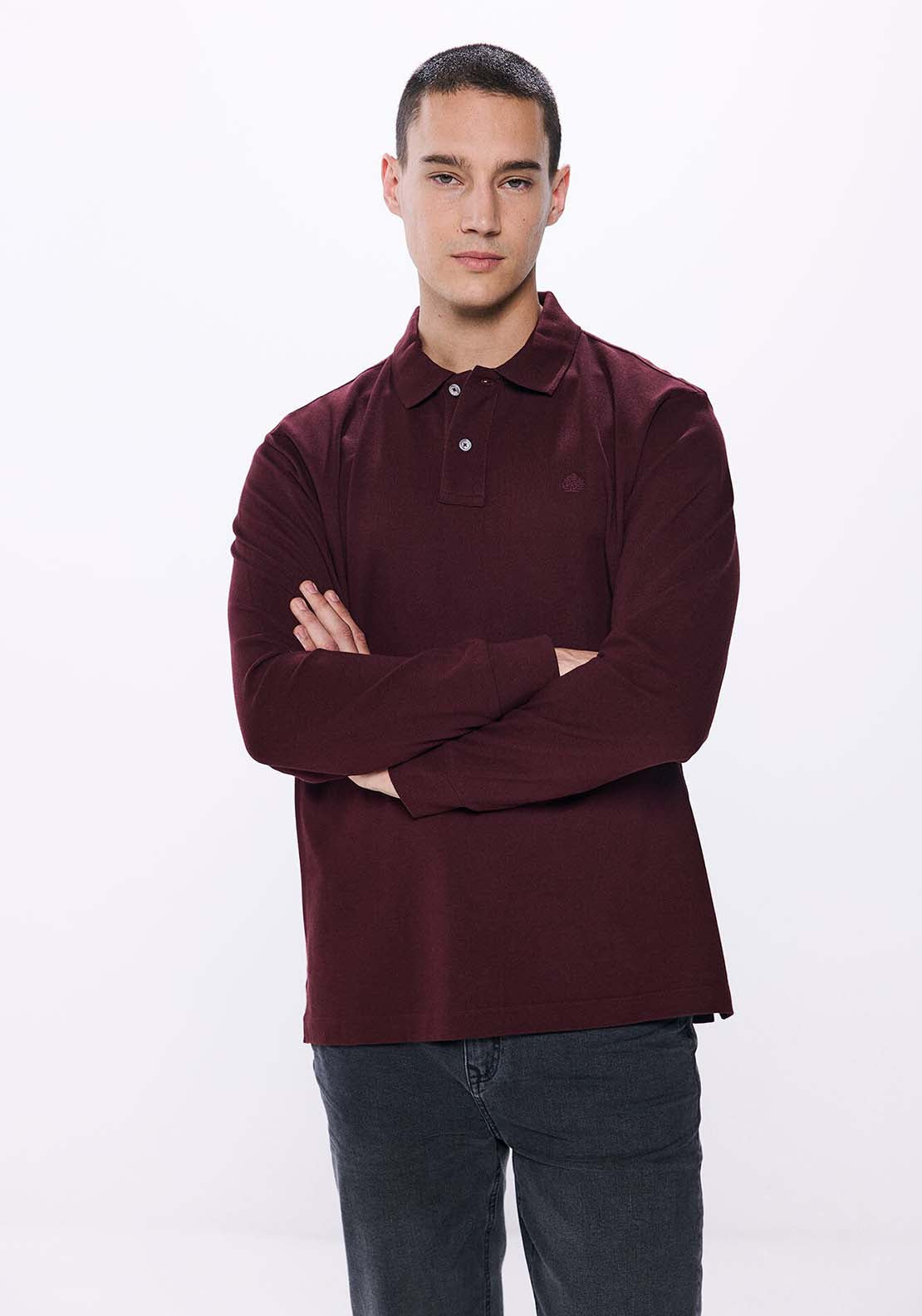 Springfield Springfrield long sleeve basic polo shirt - Red 1 Shaws Department Stores