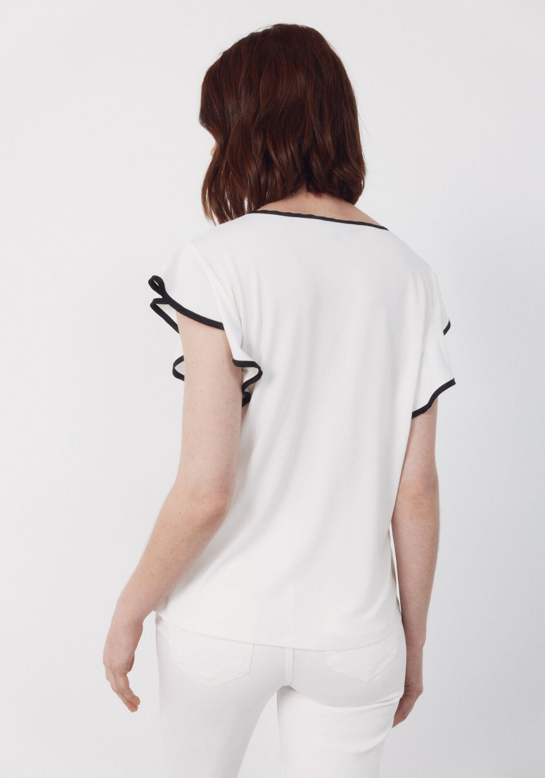 Cortefiel Contrasting Piping Jersey-Knit Top - White 2 Shaws Department Stores