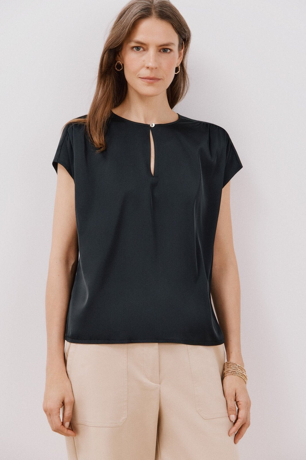 Cortefiel Combined Satin Top - Black 5 Shaws Department Stores