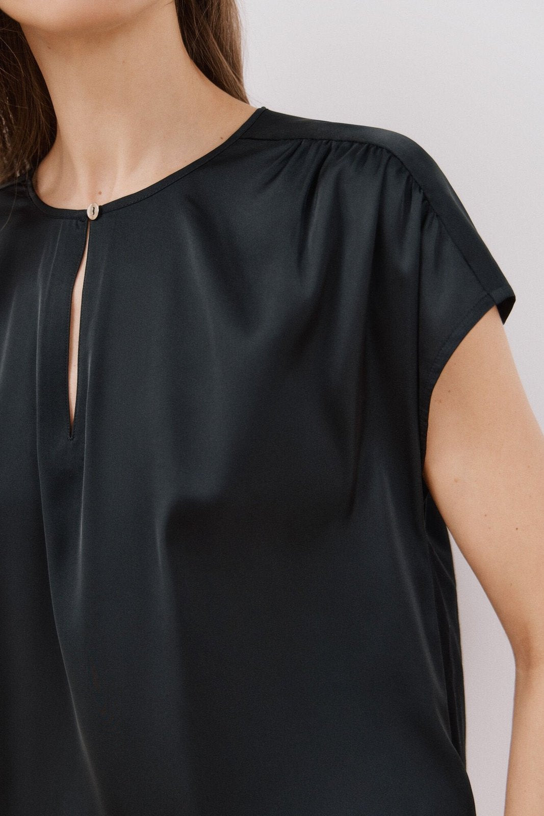 Cortefiel Combined Satin Top - Black 6 Shaws Department Stores