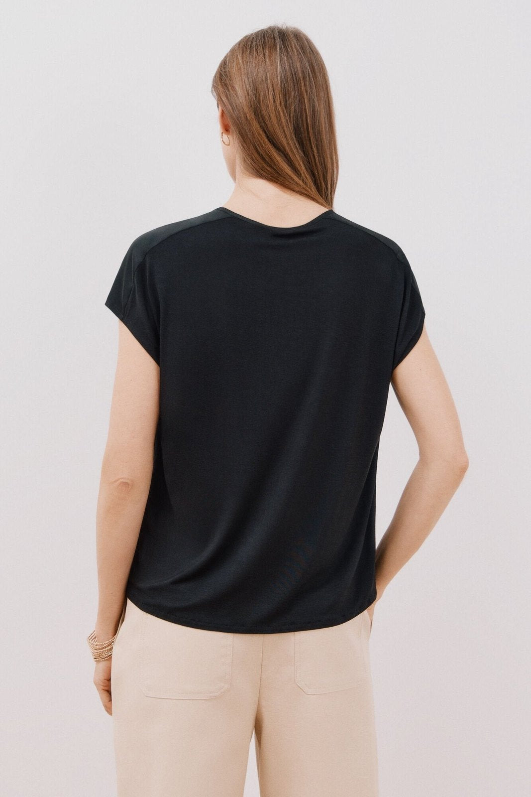 Cortefiel Combined Satin Top - Black 7 Shaws Department Stores