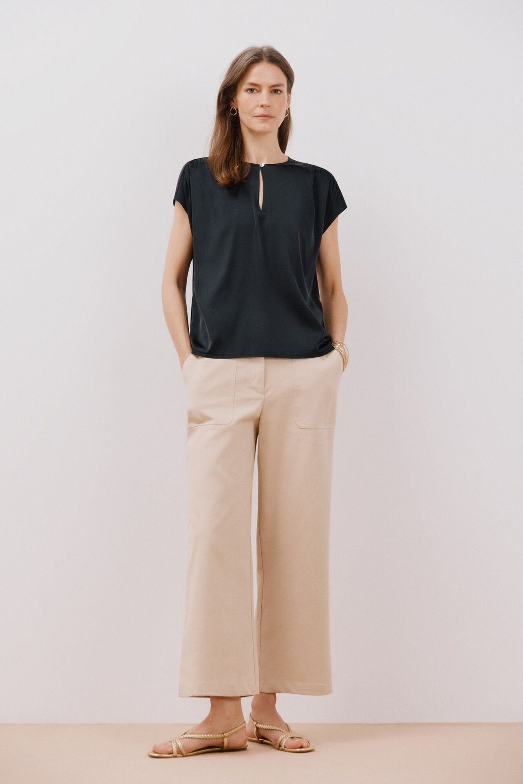 Cortefiel Combined Satin Top - Black 4 Shaws Department Stores