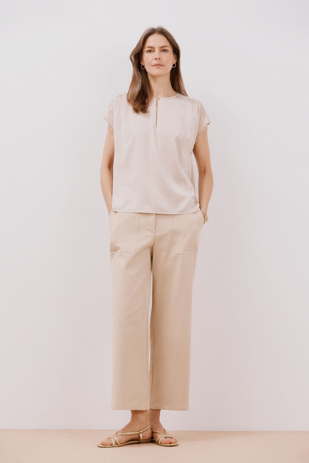 Cortefiel Combined Satin Top - Sand 7 Shaws Department Stores