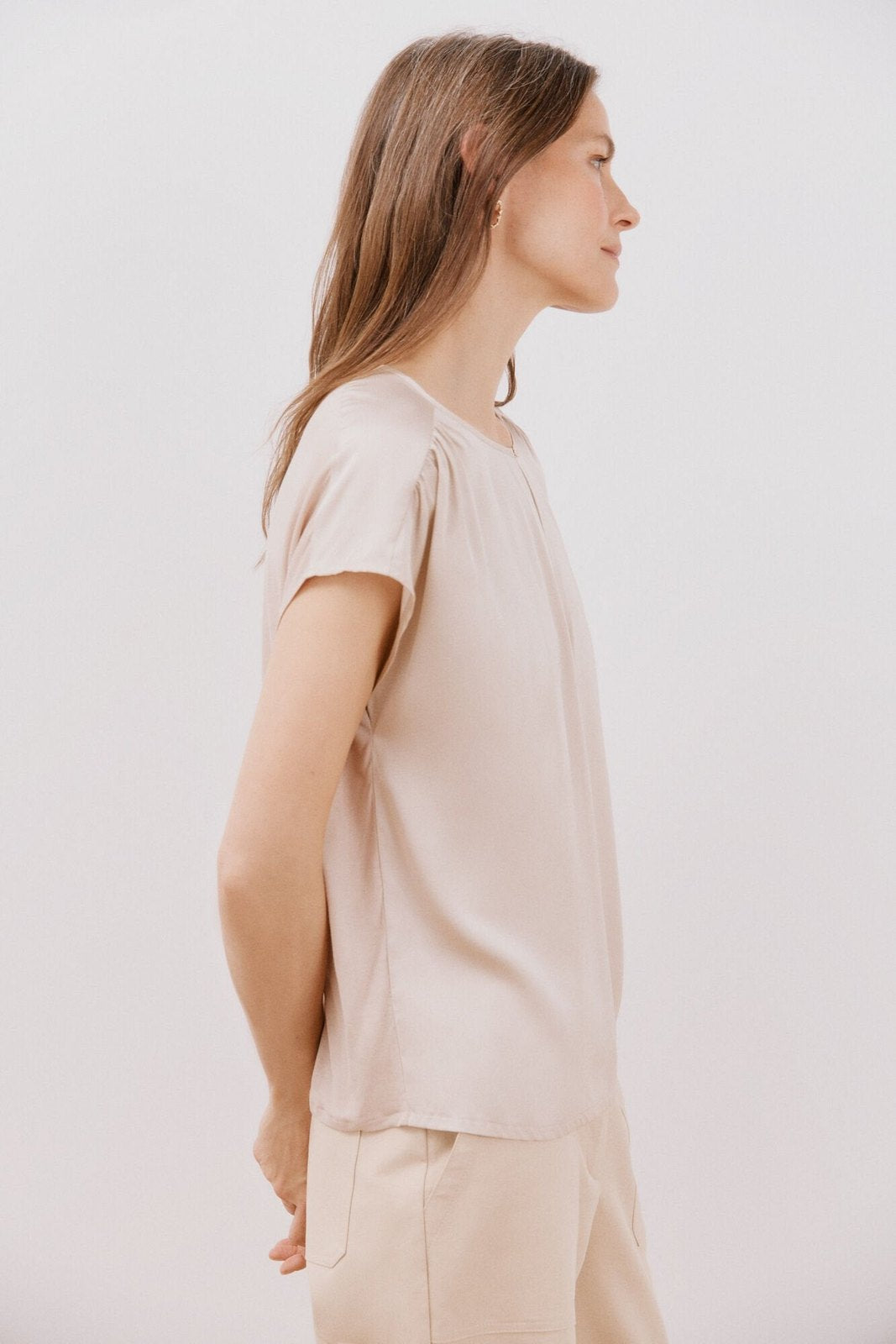 Cortefiel Combined Satin Top - Sand 2 Shaws Department Stores
