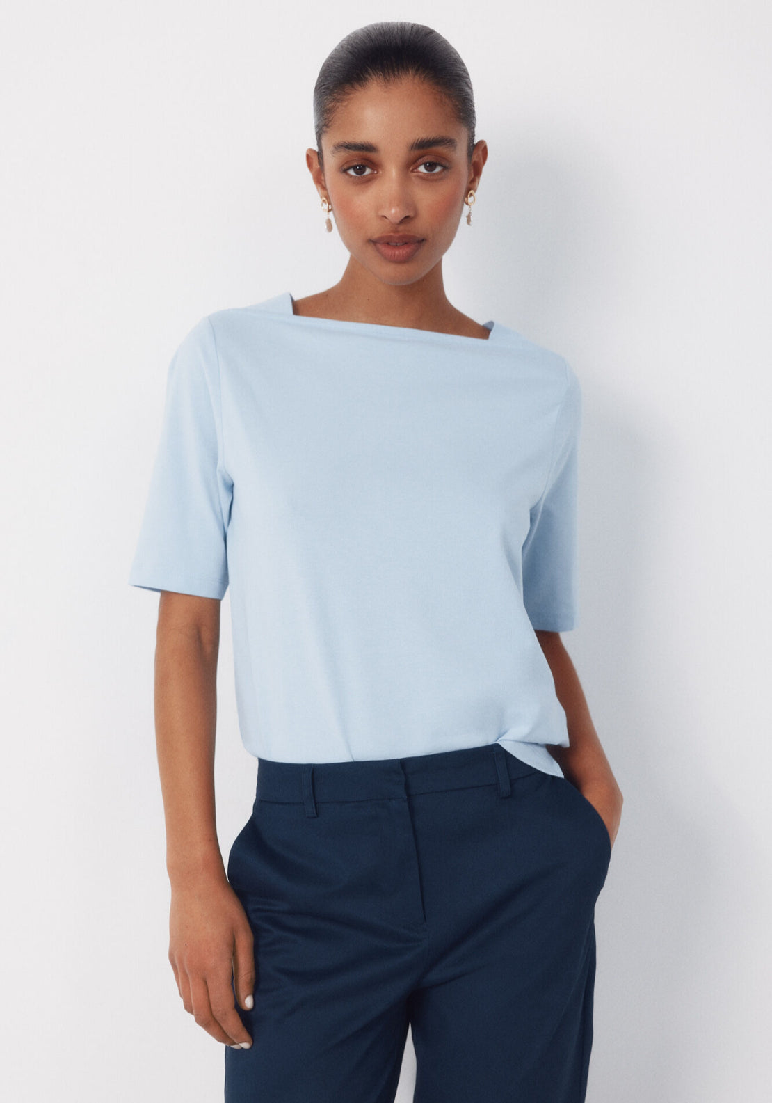 Cortefiel French Sleeve T-shirt - Blue 1 Shaws Department Stores