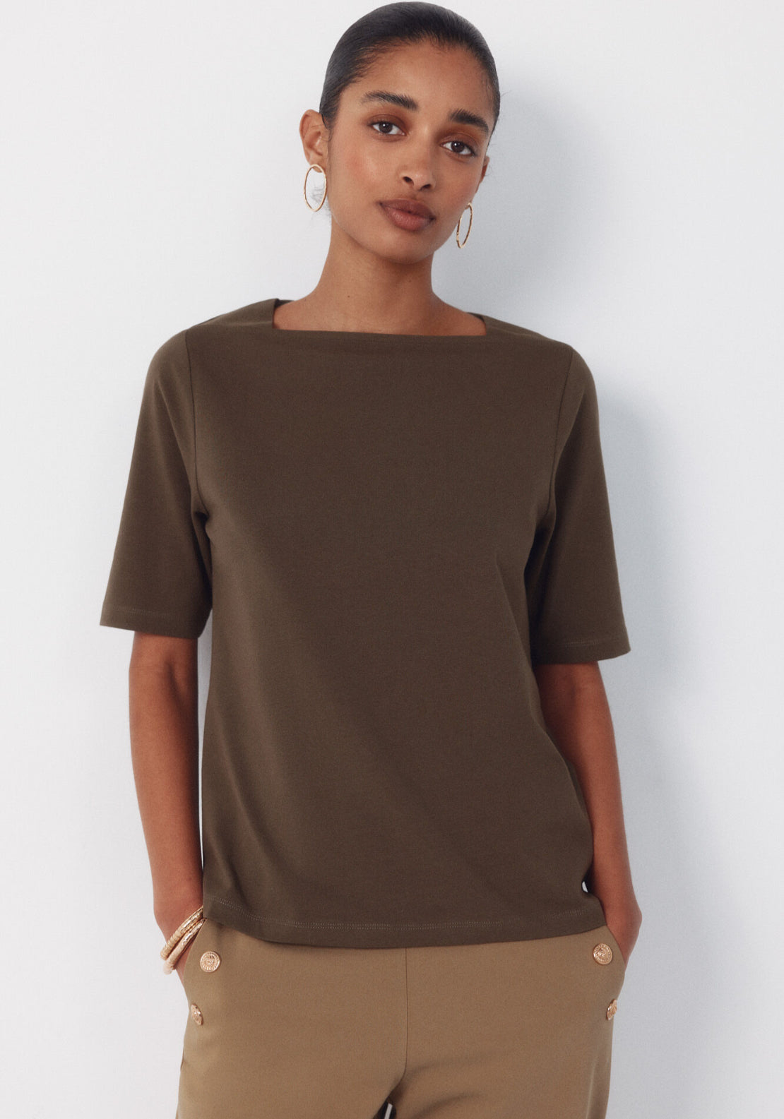Cortefiel French Sleeves T Shirt - Green 1 Shaws Department Stores