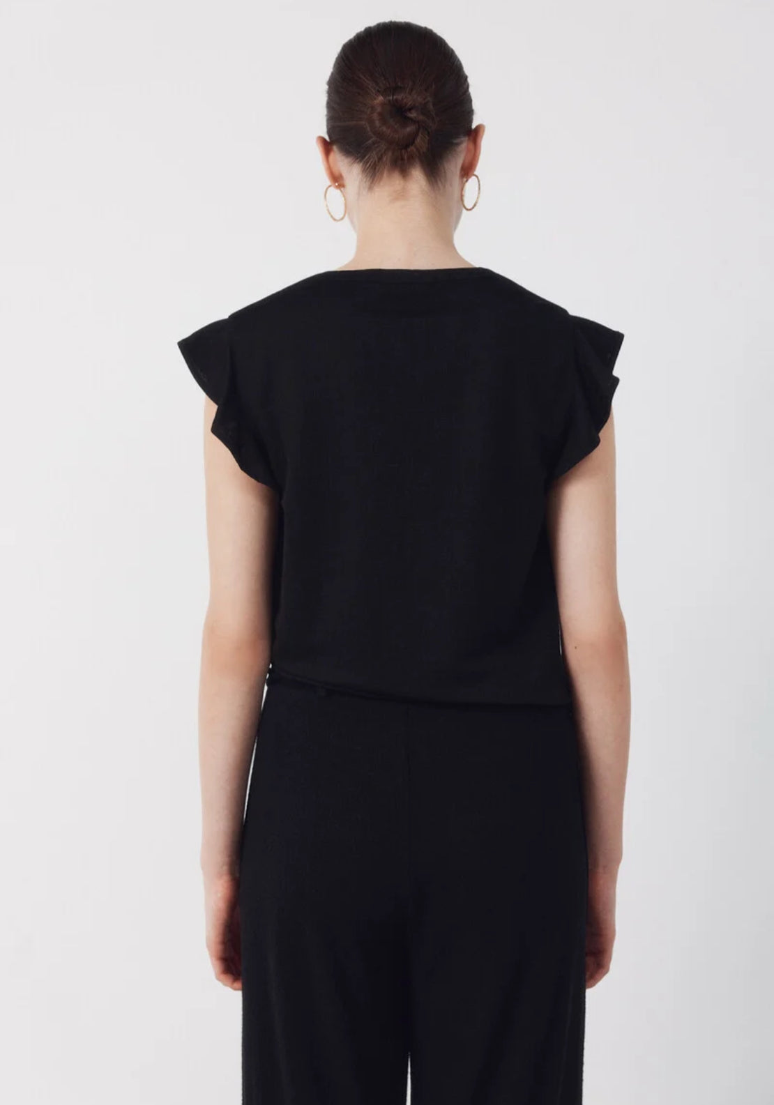 Cortefiel Flounced Sleeve T Shirt - Black 2 Shaws Department Stores