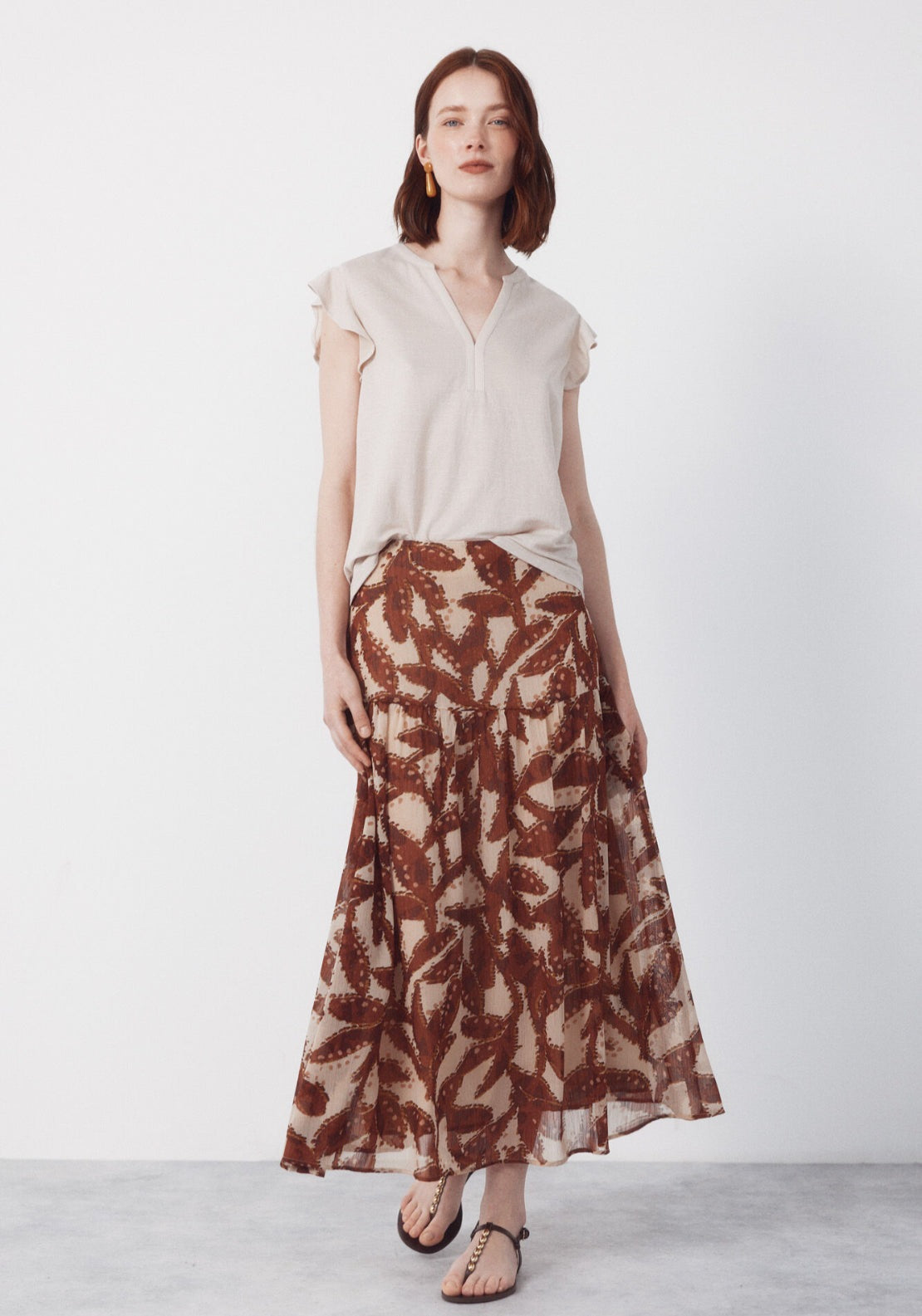 Cortefiel Flounced Sleeve T Shirt - Beige 5 Shaws Department Stores