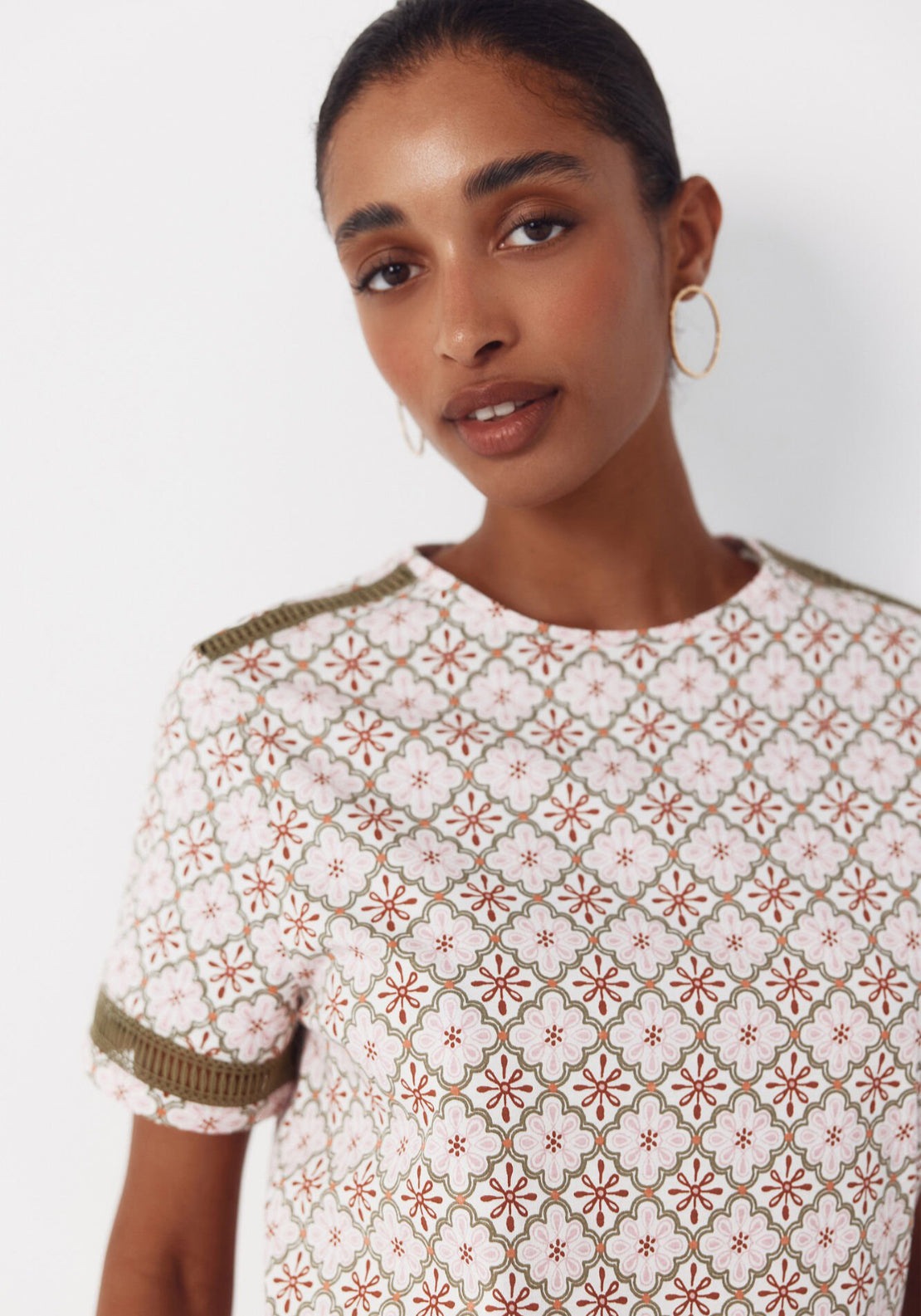 Cortefiel Hemstitch Detail Cotton T-Shirt - Multicolour 3 Shaws Department Stores