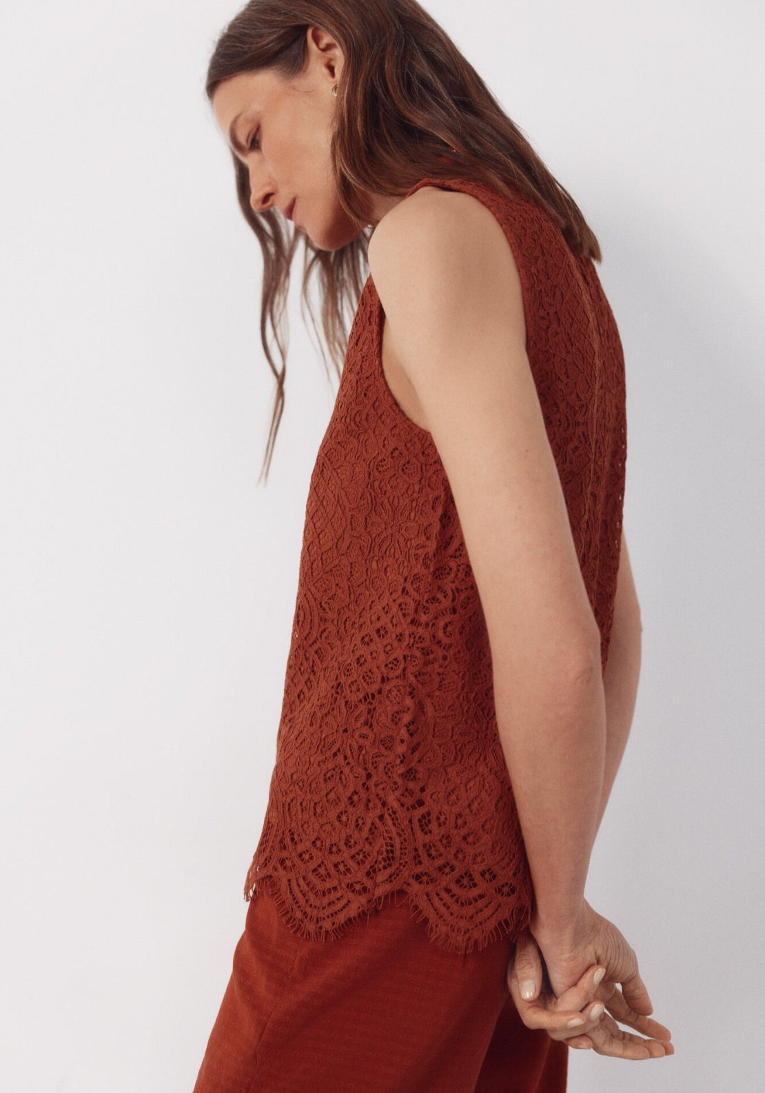 Guipure Lace Top - Medium Brown