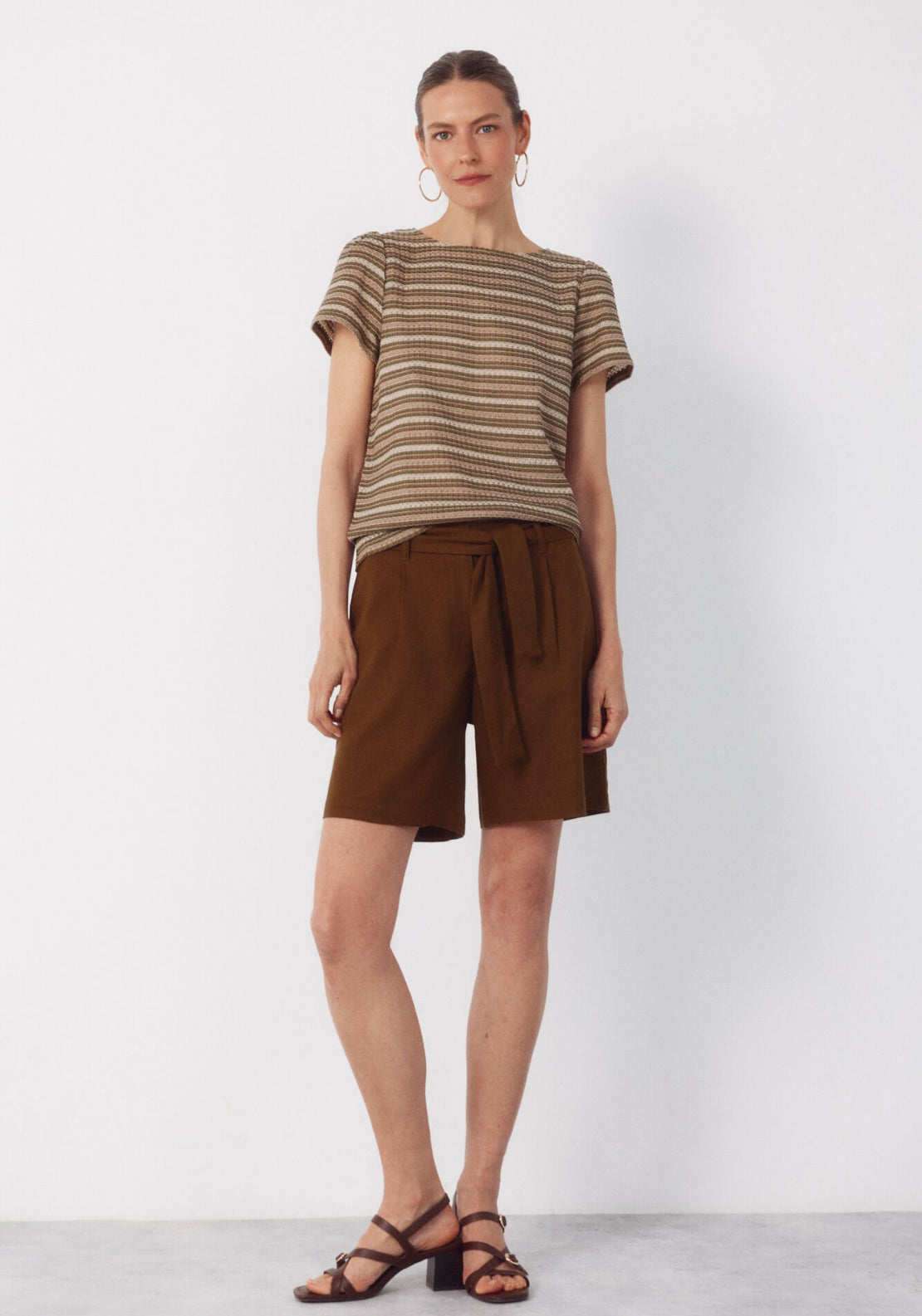 Cortefiel Striped Structured Top - Beige 5 Shaws Department Stores