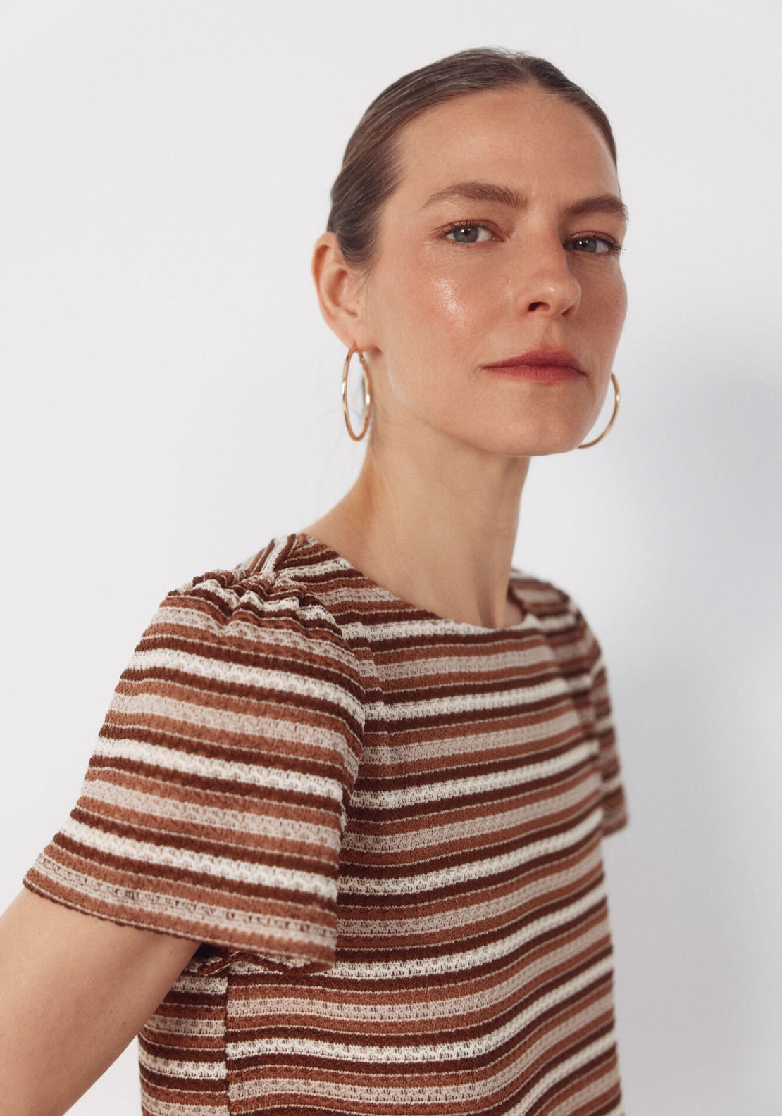Cortefiel Striped Structured Top - White 4 Shaws Department Stores