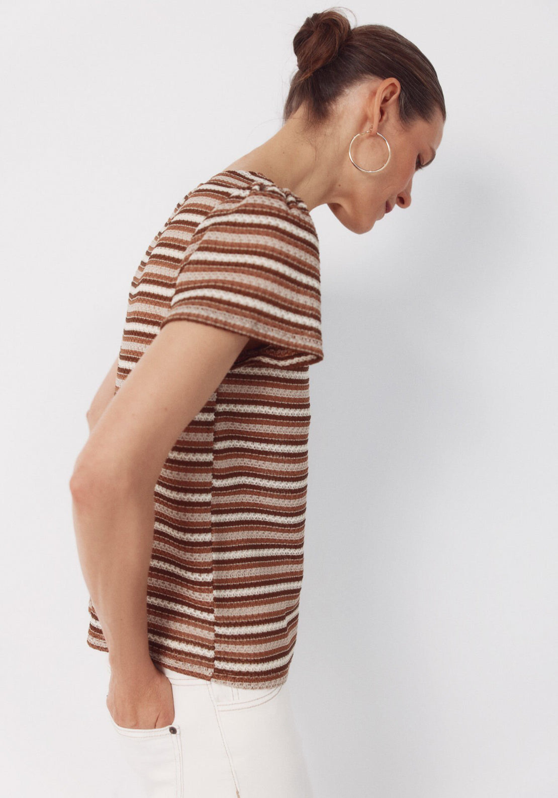 Cortefiel Striped Structured Top - White 3 Shaws Department Stores