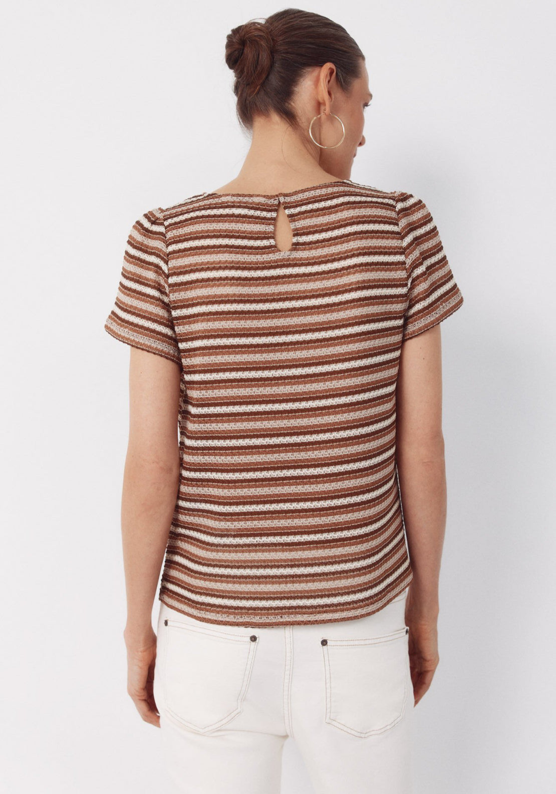 Cortefiel Striped Structured Top - White 2 Shaws Department Stores