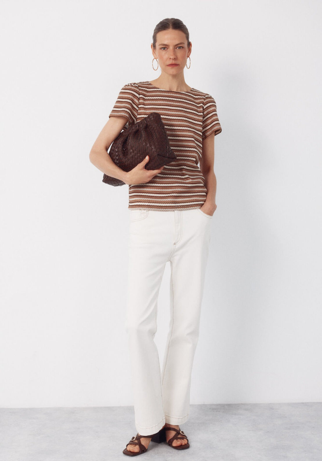 Cortefiel Striped Structured Top - White 5 Shaws Department Stores