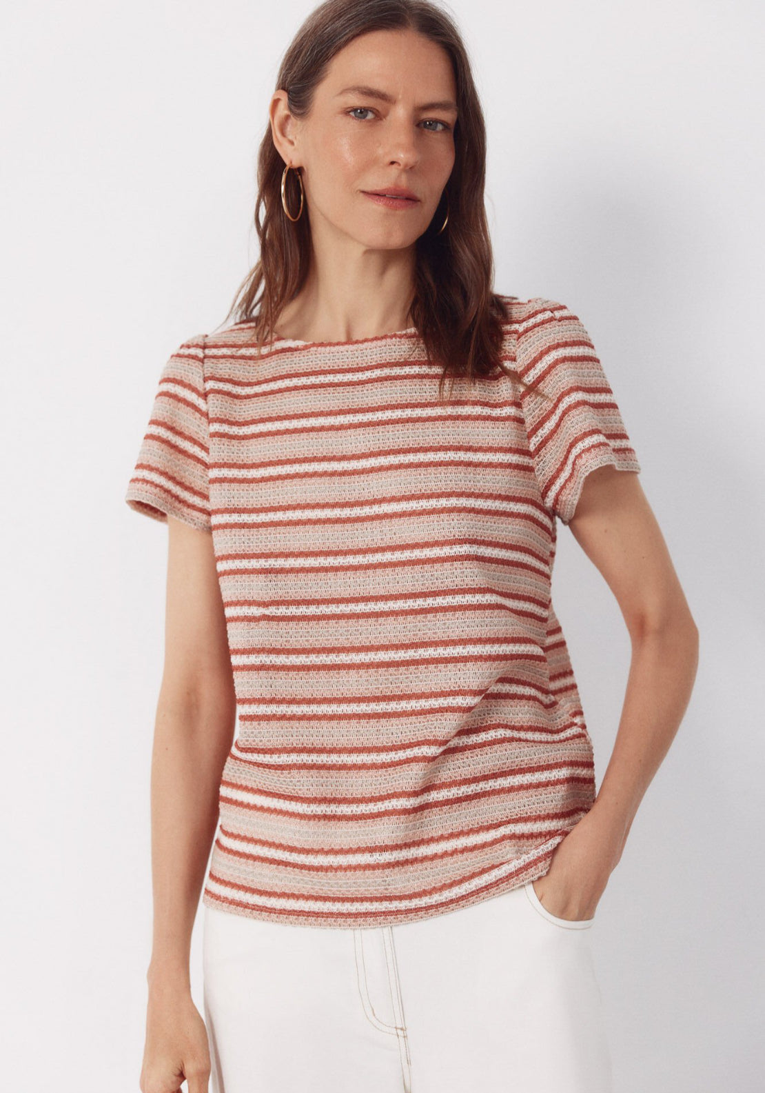 Cortefiel Striped Structured Top - Multicolour 1 Shaws Department Stores
