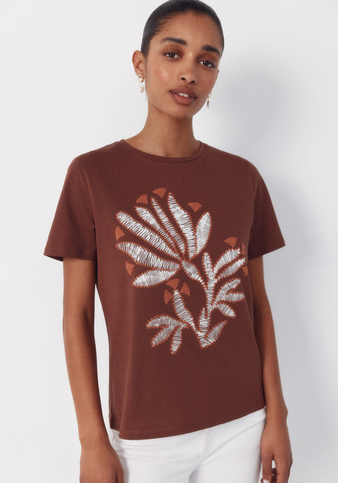 Cortefiel Cotton Printed T-Shirt - Brown 1 Shaws Department Stores