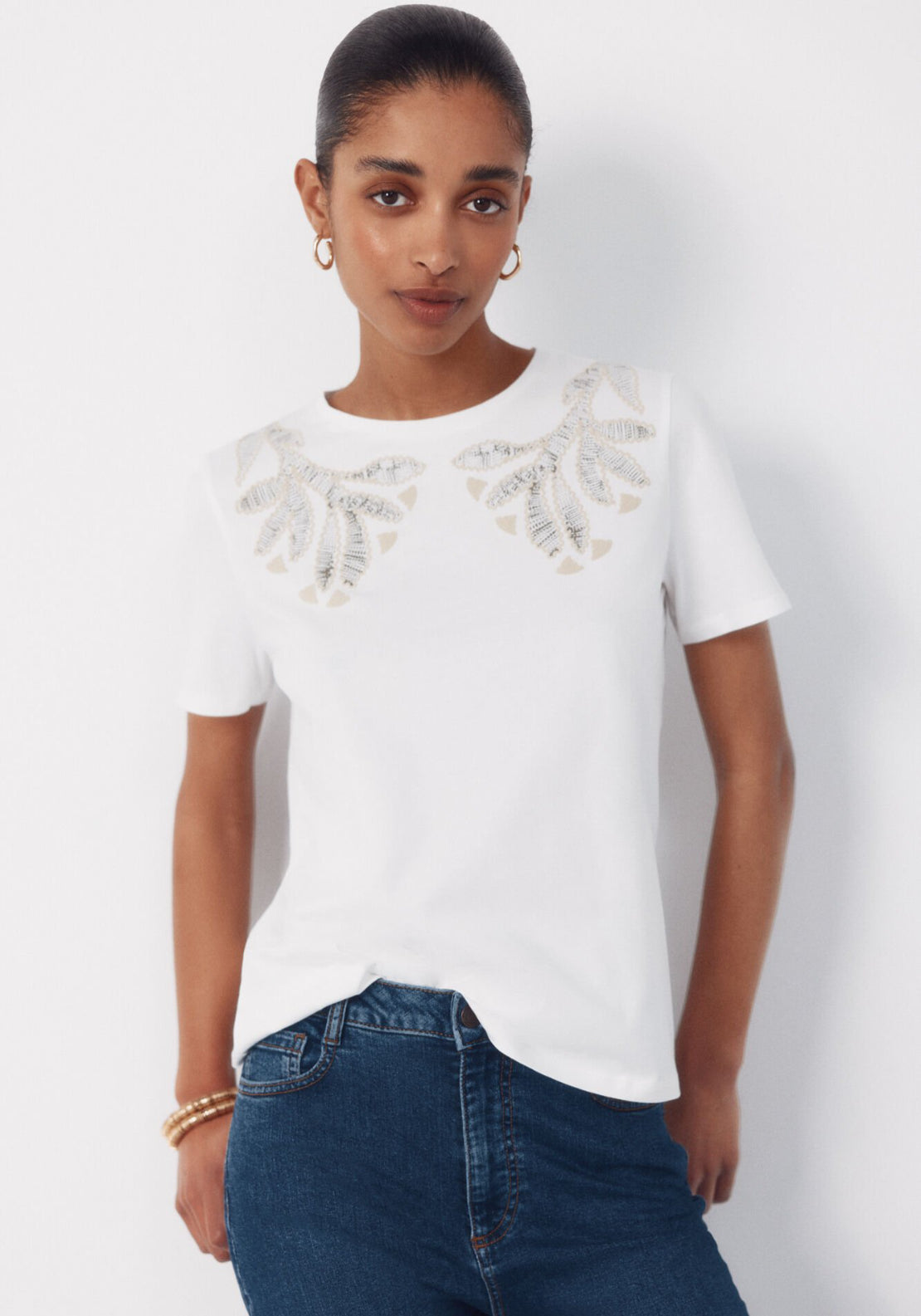 Cortefiel Cotton Printed T-Shirt - White 1 Shaws Department Stores