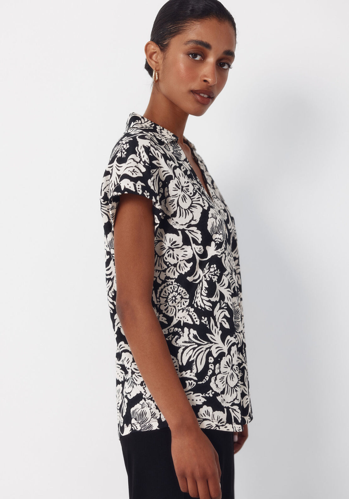 Piqué Polo Blouse - Black