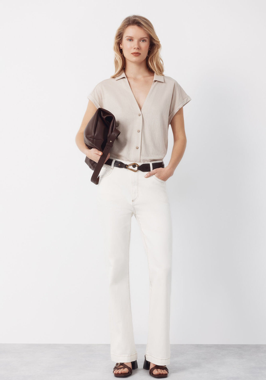 Cortefiel Piqué Polo Blouse - Beige 4 Shaws Department Stores
