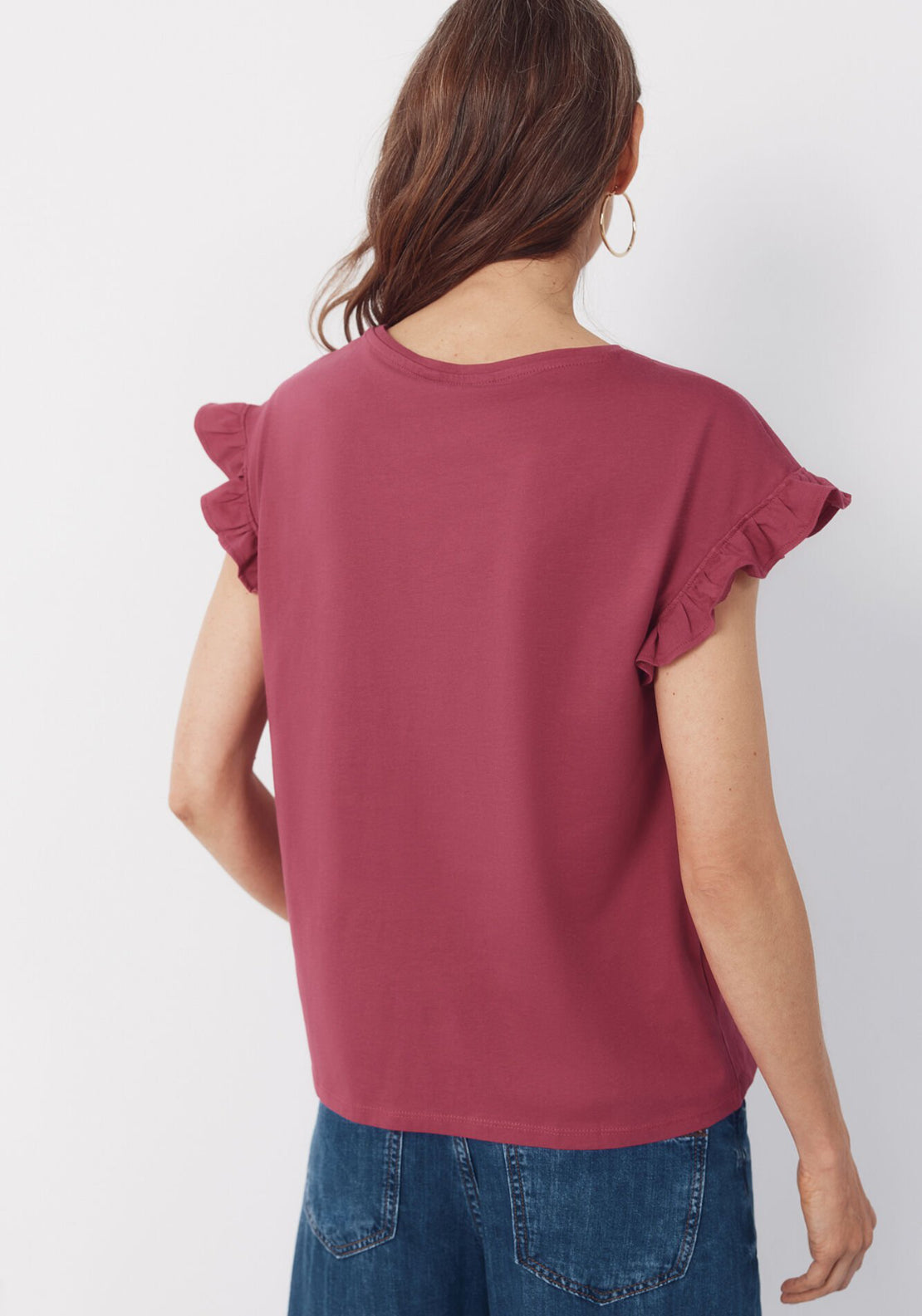 Cortefiel Essential Ruffle Cotton T-Shirt - Pink 2 Shaws Department Stores