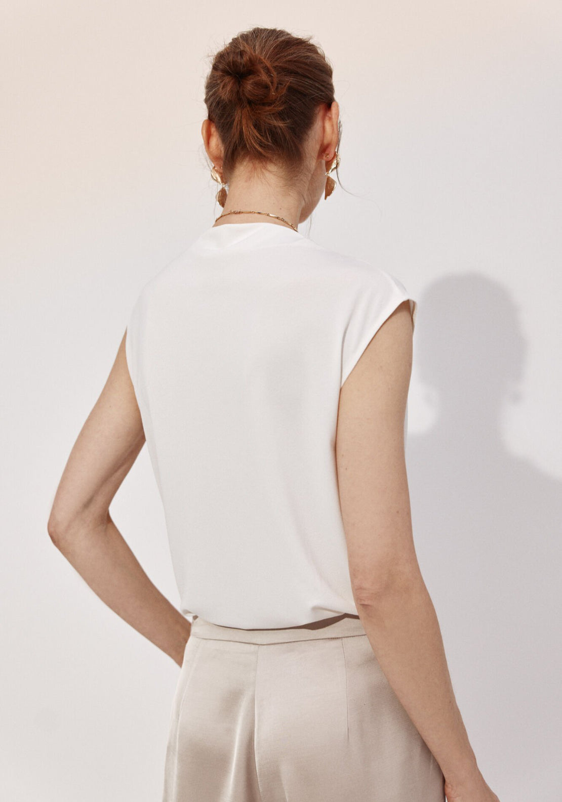 Cortefiel Pleated Sleeve Top - Cream 2 Shaws Department Stores