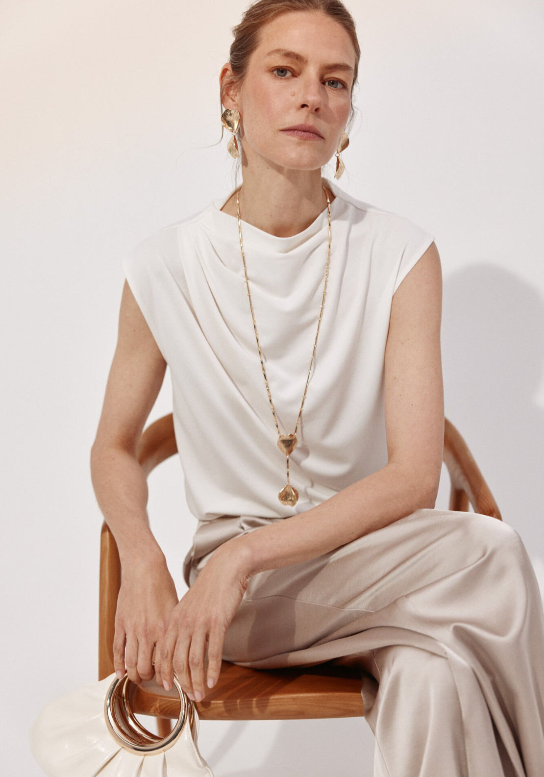 Cortefiel Pleated Sleeve Top - Cream 4 Shaws Department Stores
