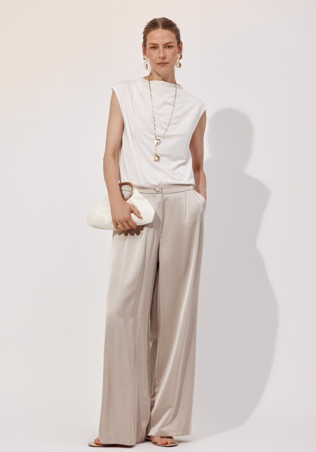 Cortefiel Pleated Sleeve Top - Cream 6 Shaws Department Stores