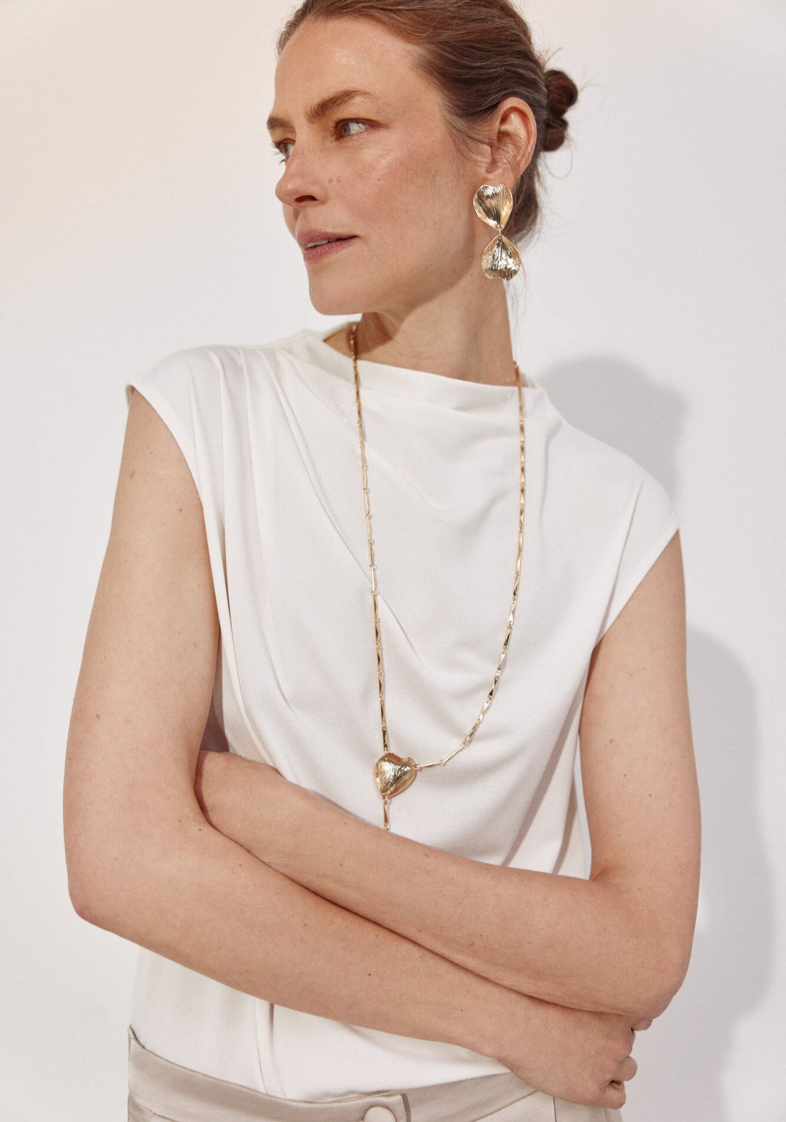 Cortefiel Pleated Sleeve Top - Cream 3 Shaws Department Stores