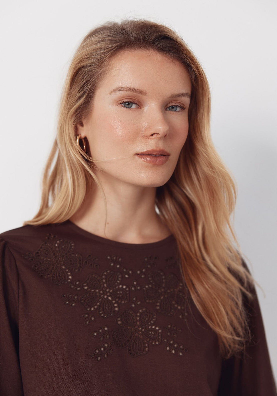 Cortefiel Embroidered T-Shirt - Brown 4 Shaws Department Stores