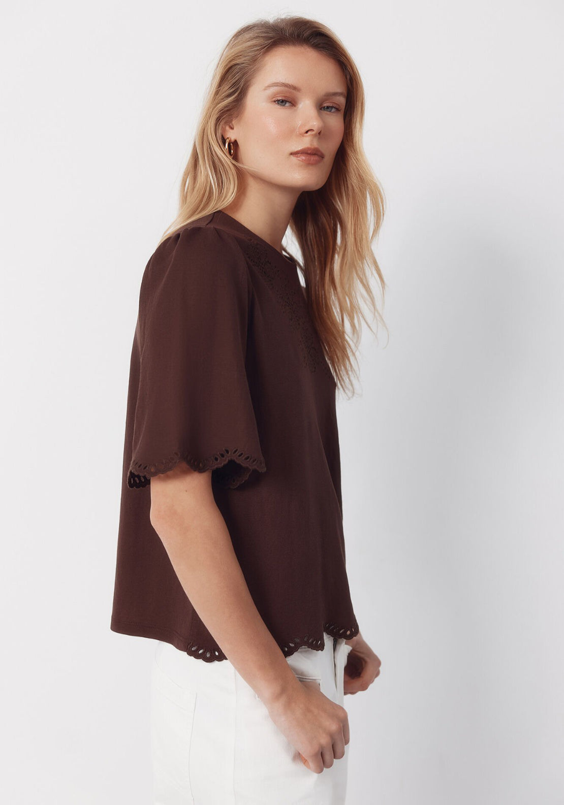Cortefiel Embroidered T-Shirt - Brown 3 Shaws Department Stores