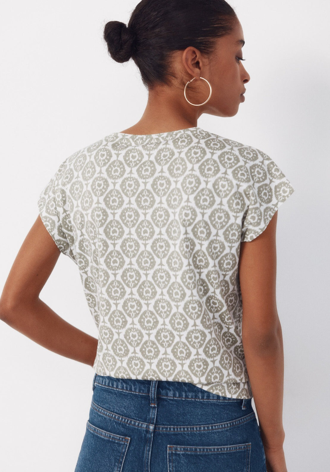 Cortefiel Basic Cotton T-Shirt With Gold Buttons - Brown Print 2 Shaws Department Stores