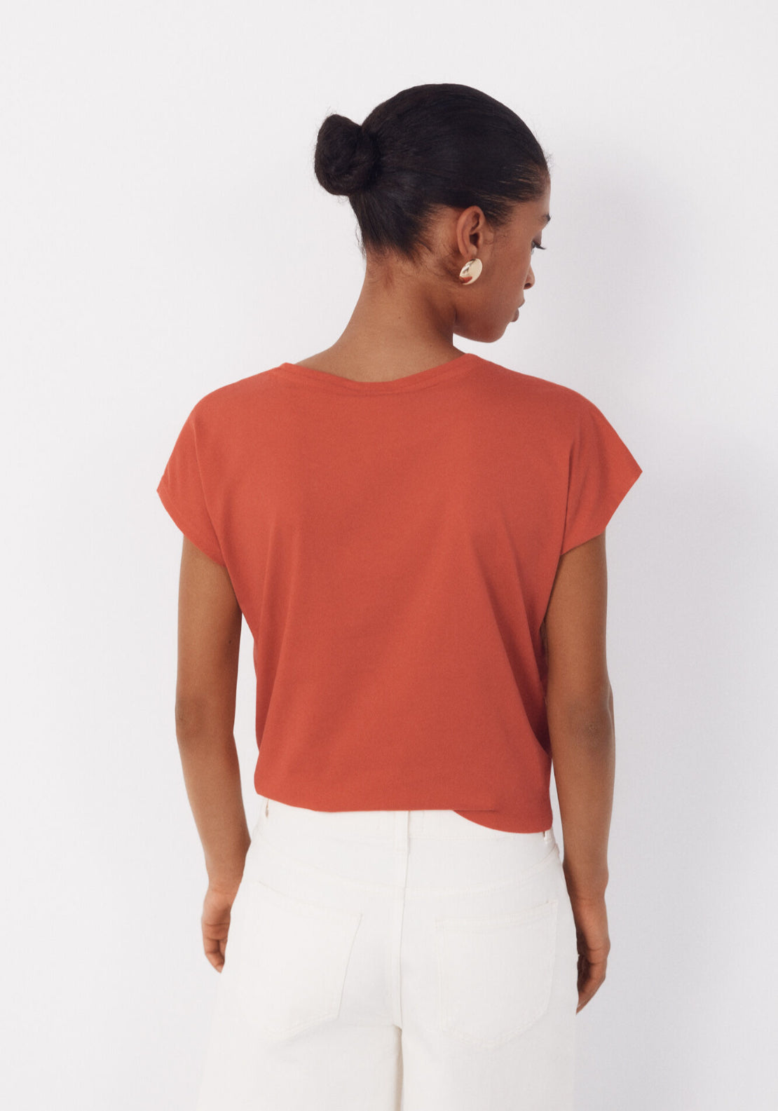 Cortefiel Basic Cotton T-Shirt With Gold Buttons - Red/coral 2 Shaws Department Stores