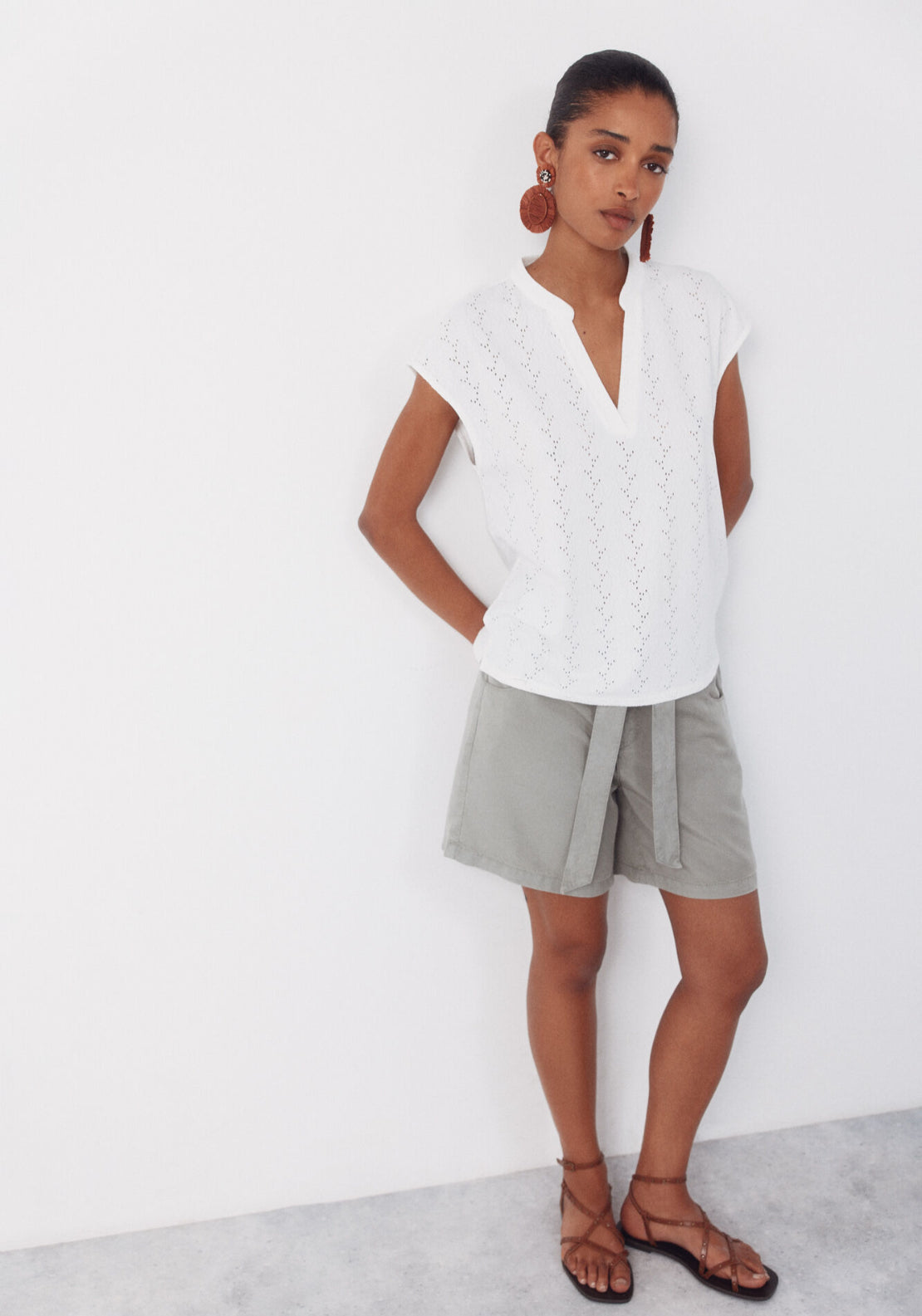 Cortefiel Openwork Jersey-Knit T-Shirt - White 4 Shaws Department Stores