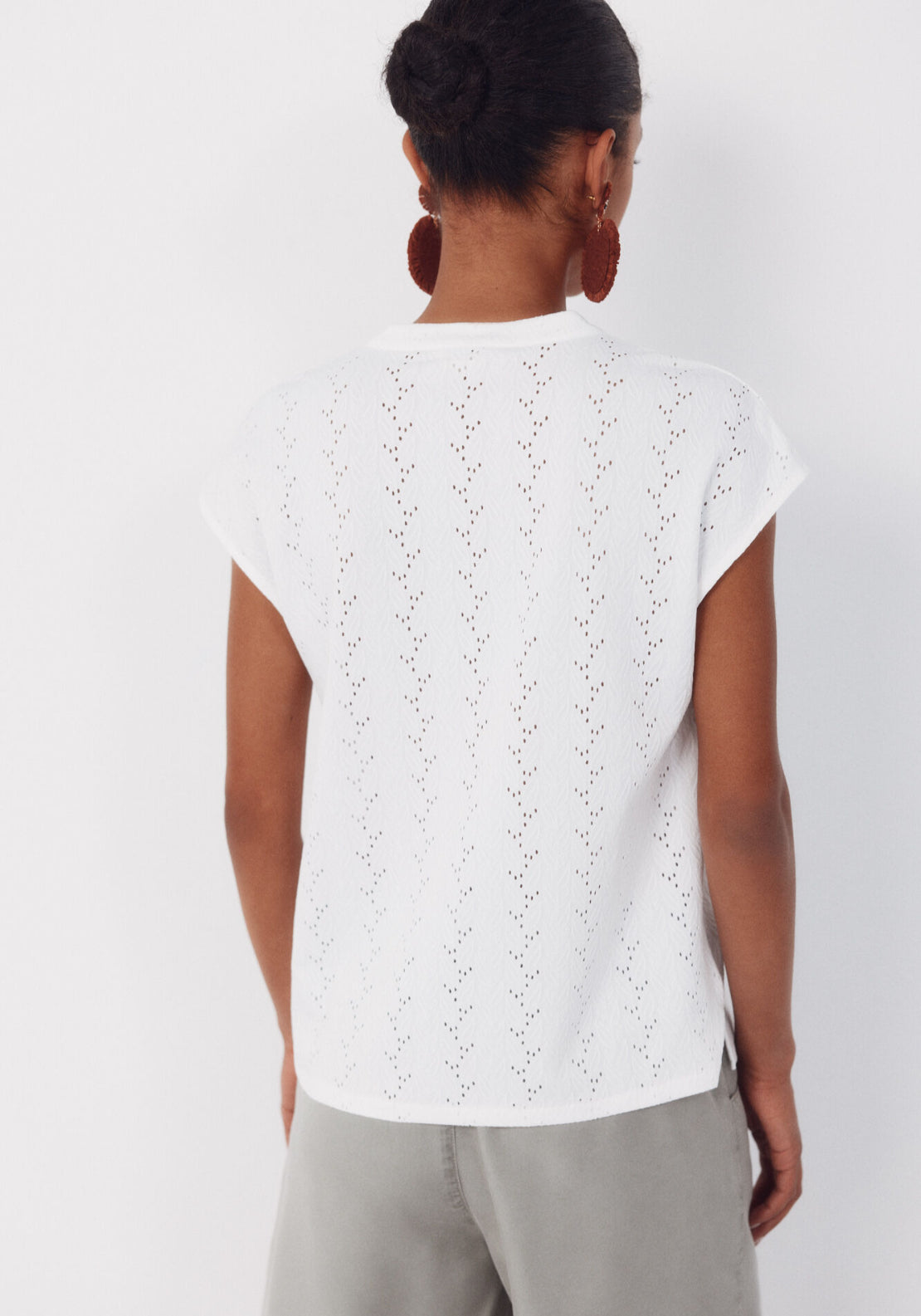 Cortefiel Openwork Jersey-Knit T-Shirt - White 2 Shaws Department Stores