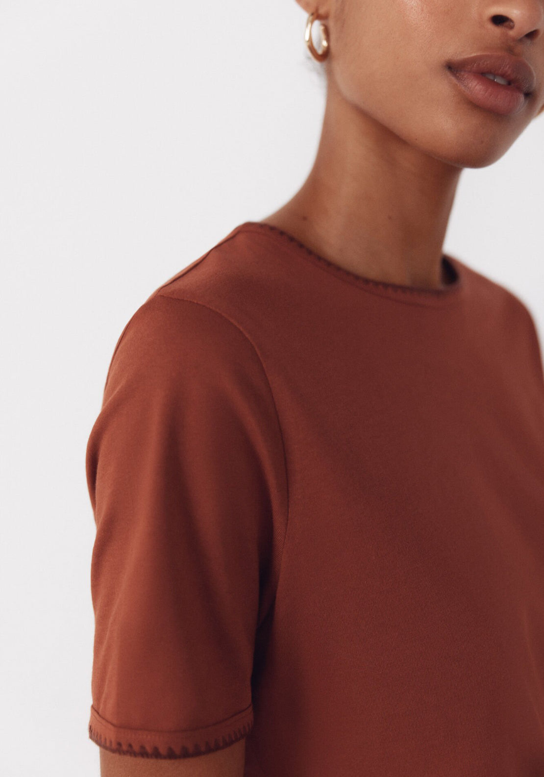 Cortefiel Embroidered Cotton T-Shirt - Brown 4 Shaws Department Stores