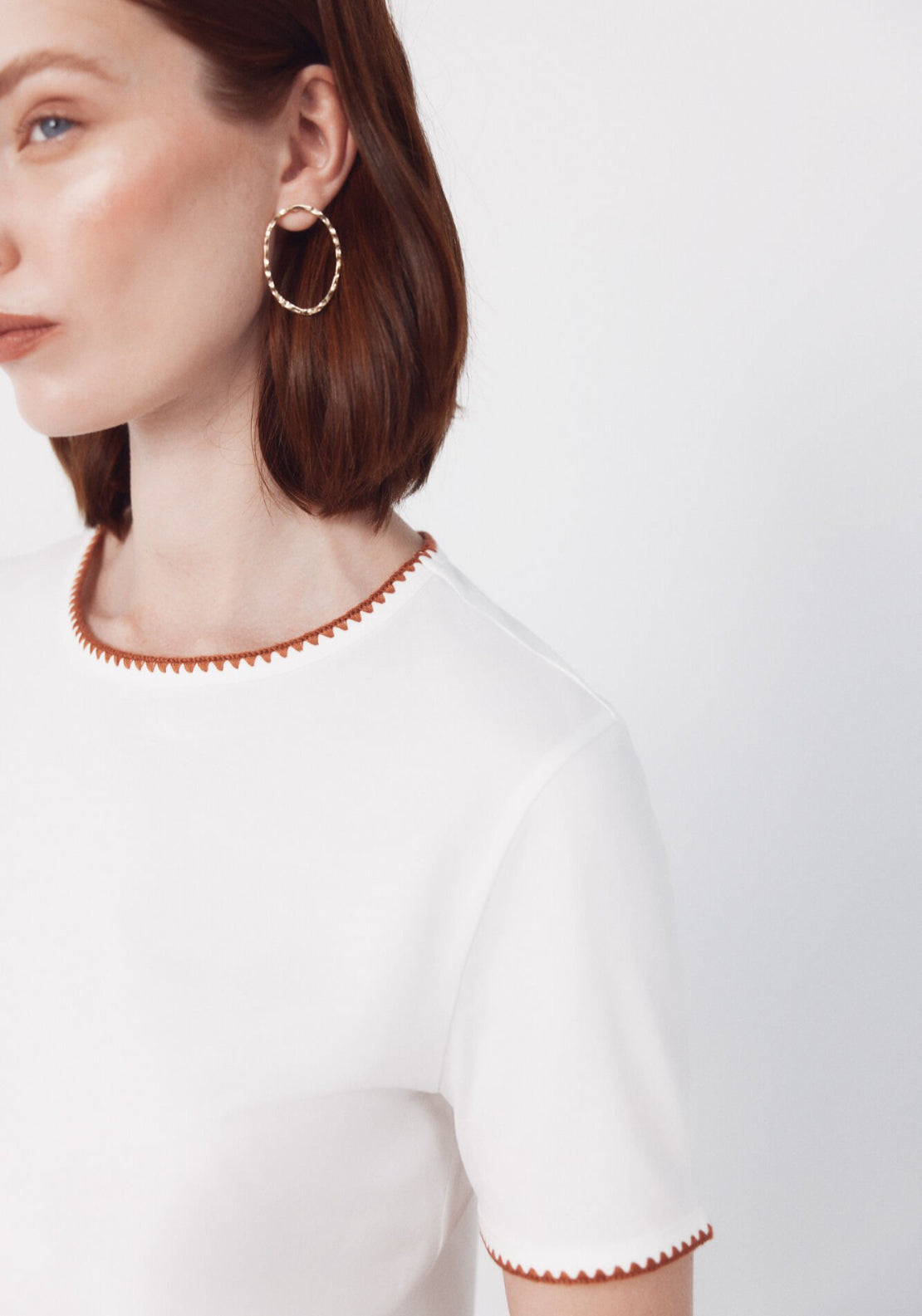 Cortefiel Embroidered Cotton T-Shirt - White 3 Shaws Department Stores