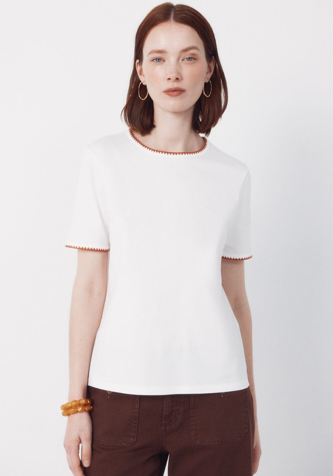 Cortefiel Embroidered Cotton T-Shirt - White 1 Shaws Department Stores