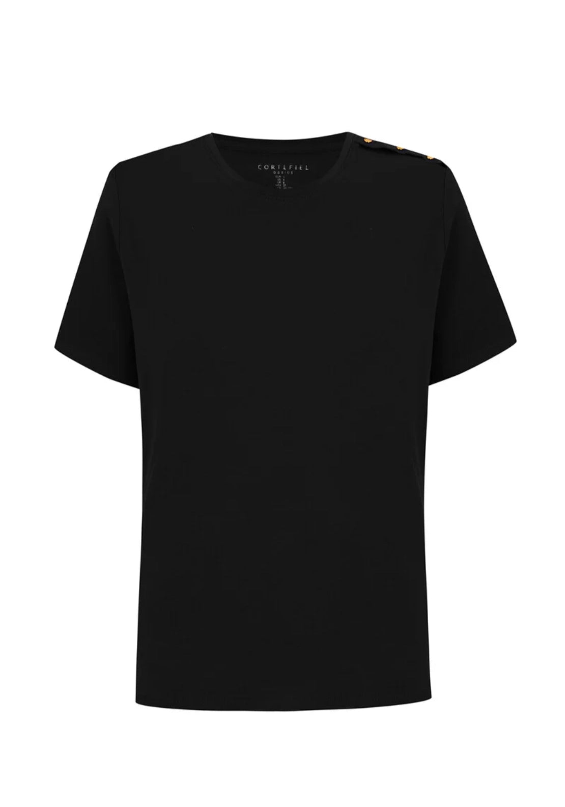 Gold button basic T-shirt - Black