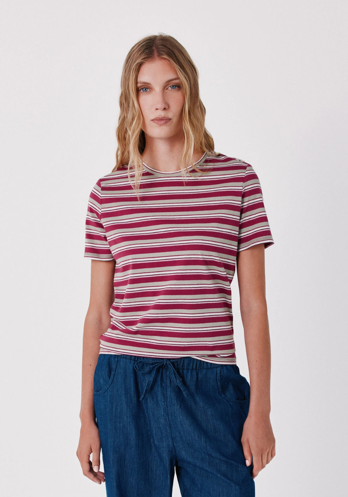 Gold button basic T-shirt - Multicoloured